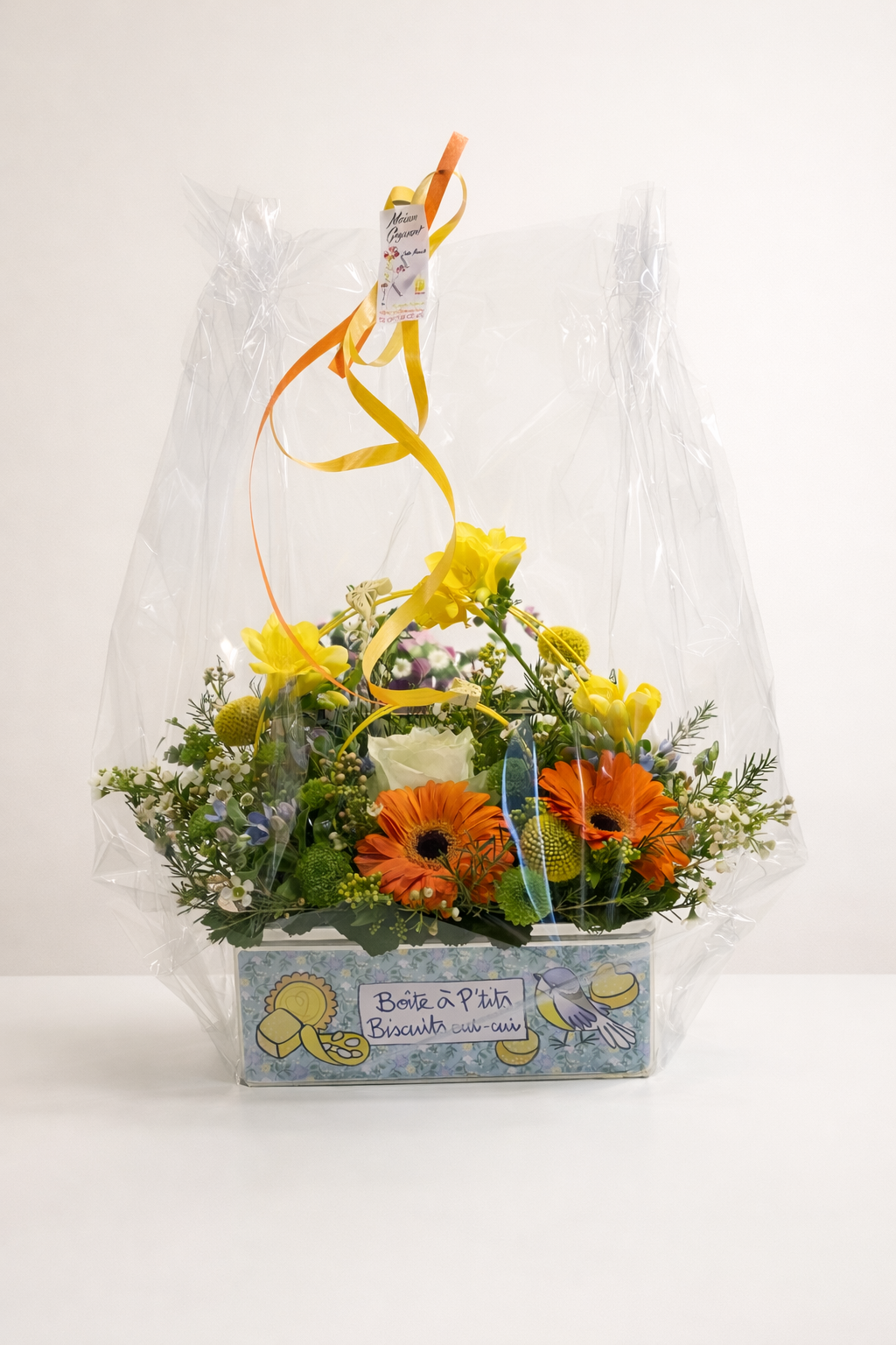 Arrangement floral tons orangés