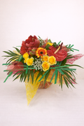 Bouquet rond tons rouges en bulle d'eau