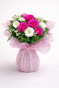 Bouquet tons rosés rond bulle d'eau