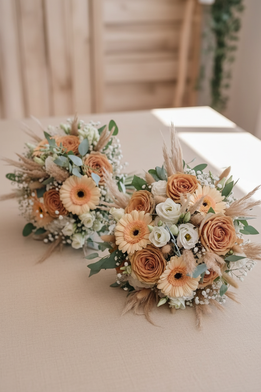 Bouquets mariage - fond naturel beige