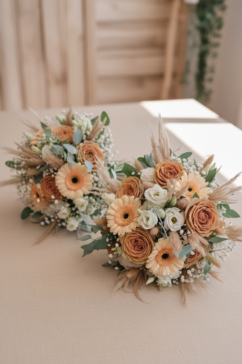 Bouquets mariage - fond naturel beige