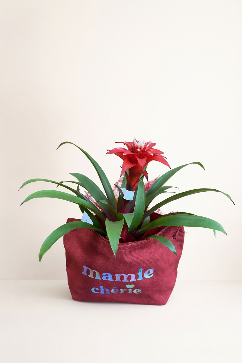 Broméliacée mamie chérie avec fond beige