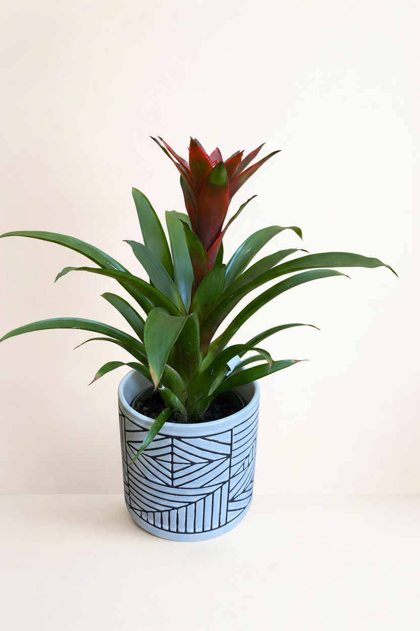 Broméliacée pot géométrique avec fond beige