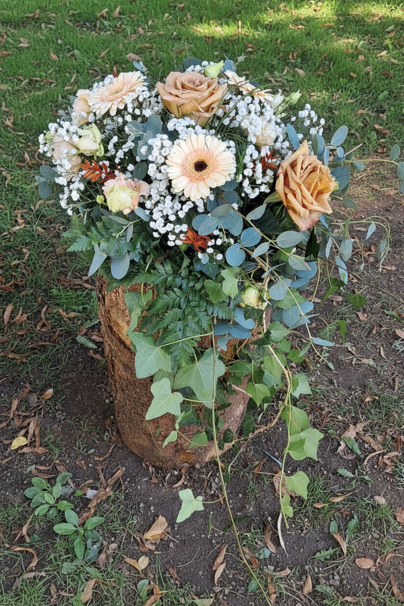 Composition florale tronc - sans chaise, plus lumineuse