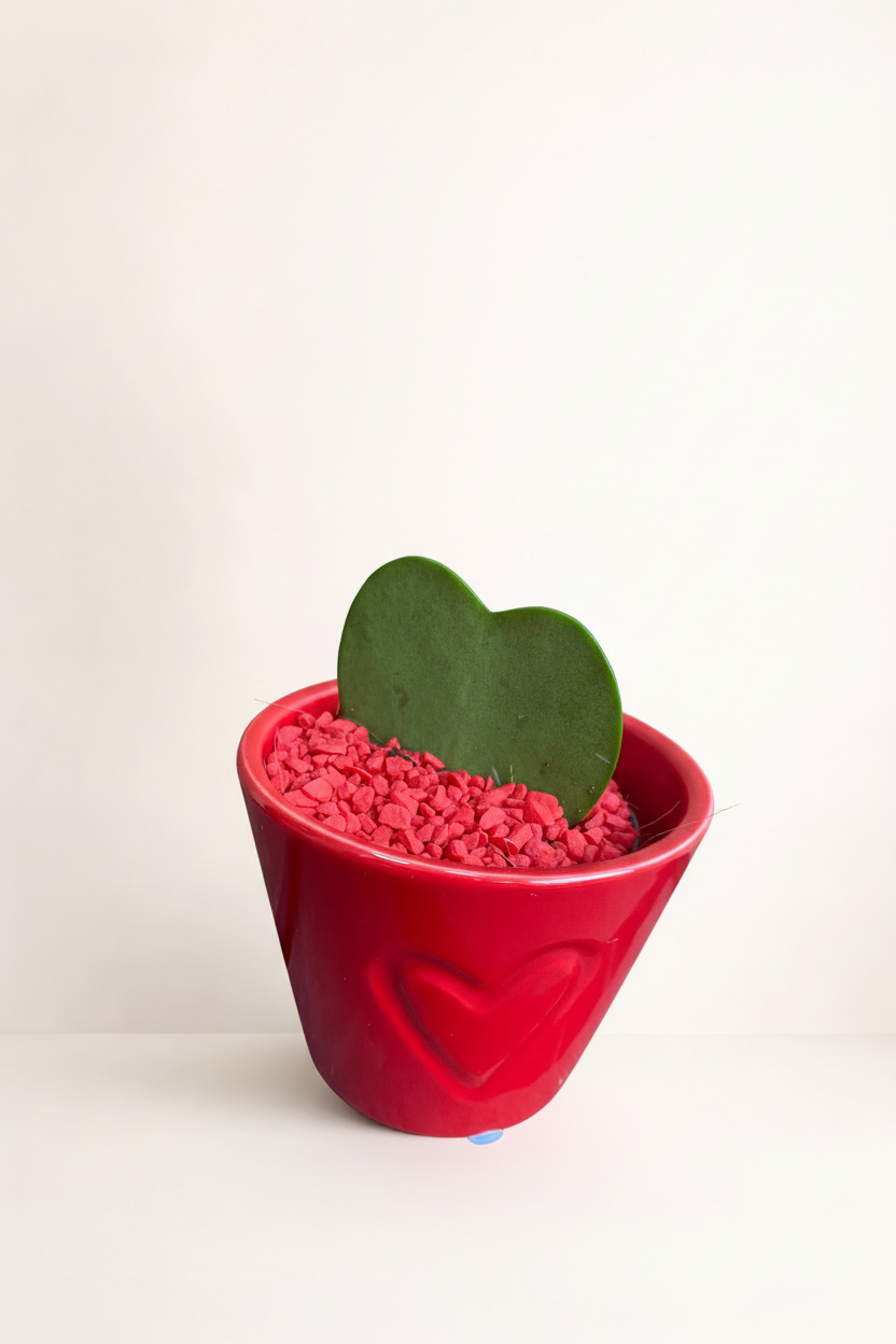 Hoya cœur pot rouge avec fond beige