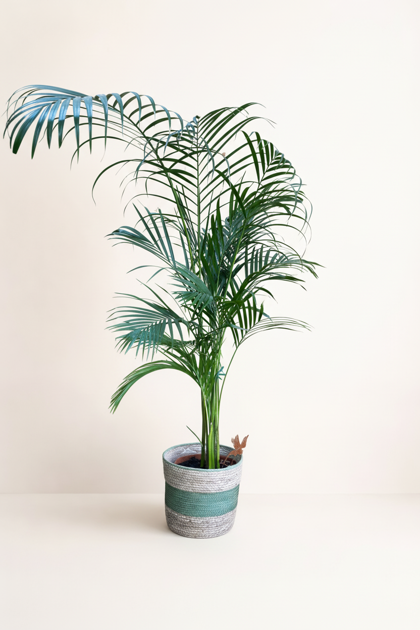 Palmier areca panier tressé avec fond beige