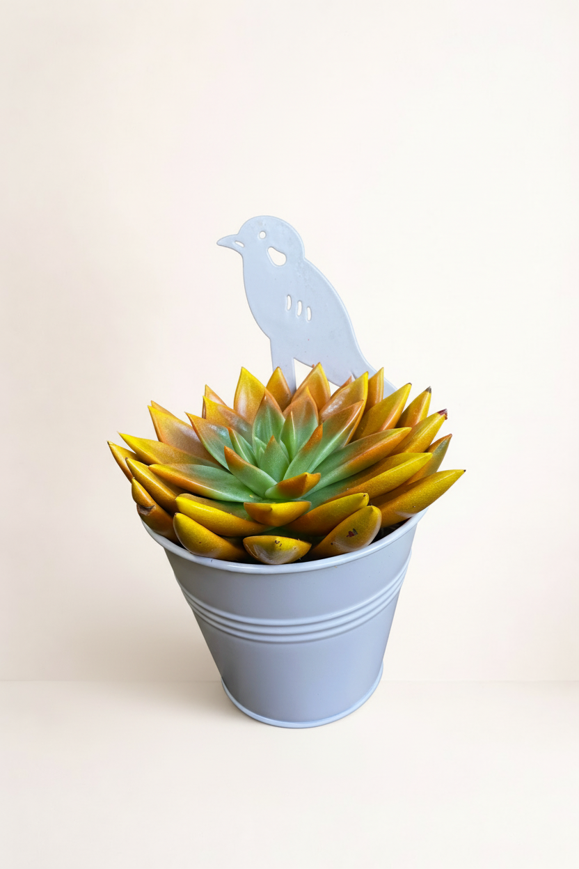 Succulente pot blanc oiseau avec fond beige
