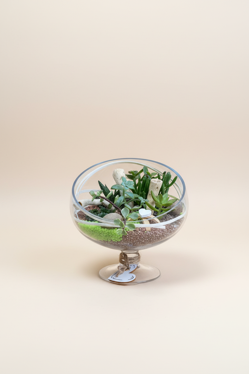 Terrarium posé au sol avec fond beige